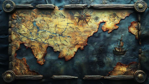 Burnt-edge pirate chart whispering lost ocean kingdoms.