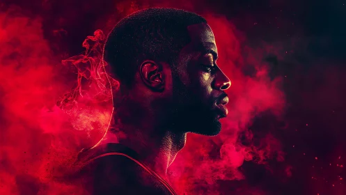 Glowing red portrait captures a focused athlete in quiet power