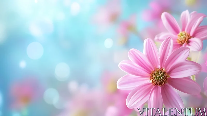 Pink Daisy Flowers in Soft Focus with Bokeh Background