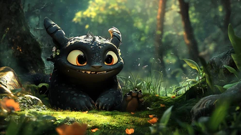 Forest dragonlet lounges in dappled light, plotting tiny mischief