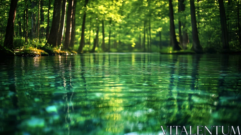 Luminous Waterway Through Ancient Forest Canopy.
