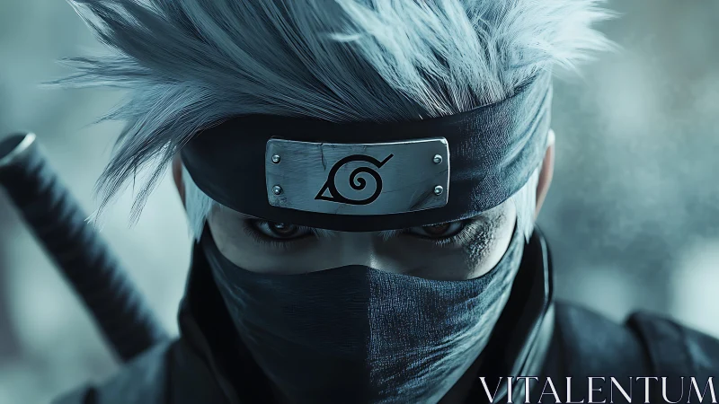 Steely-eyed masked ninja stares forward in icy silence.