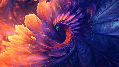 Spiraling phoenix-feather nebula curls into luminous night