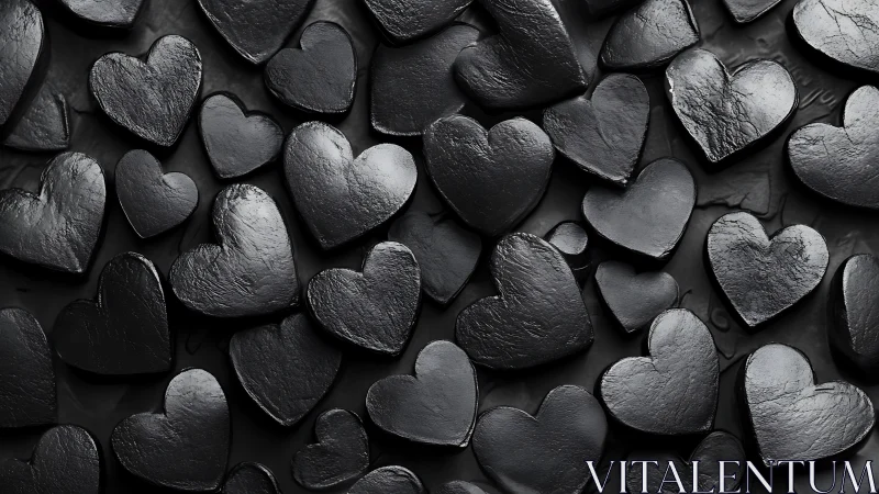 Black metallic hearts arranged on dark surface