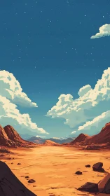 Desert canyon vista under expansive star-dotted daytime sky