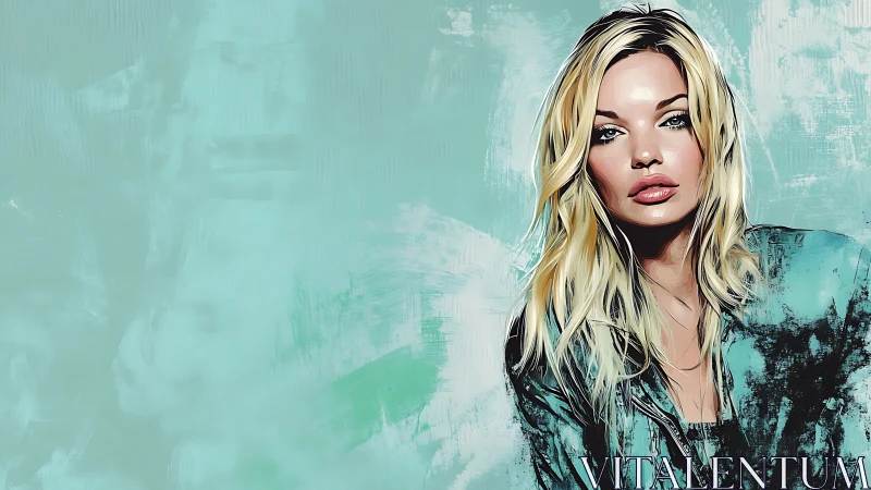 Soft teal muse in a dreamy digital portrait glow.