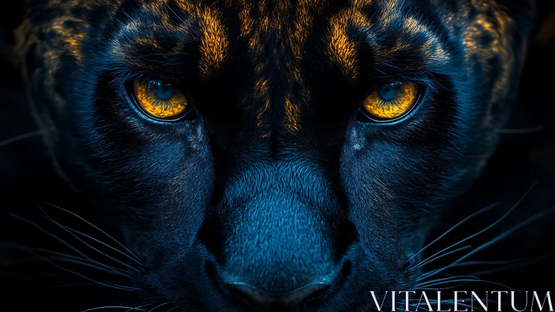 Feline Portrait With Luminous Eyes Against Dark Background.