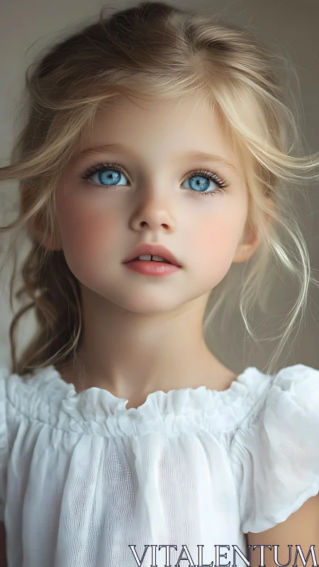 Portrait of Young Child with Blonde Hair and Blue Eyes.