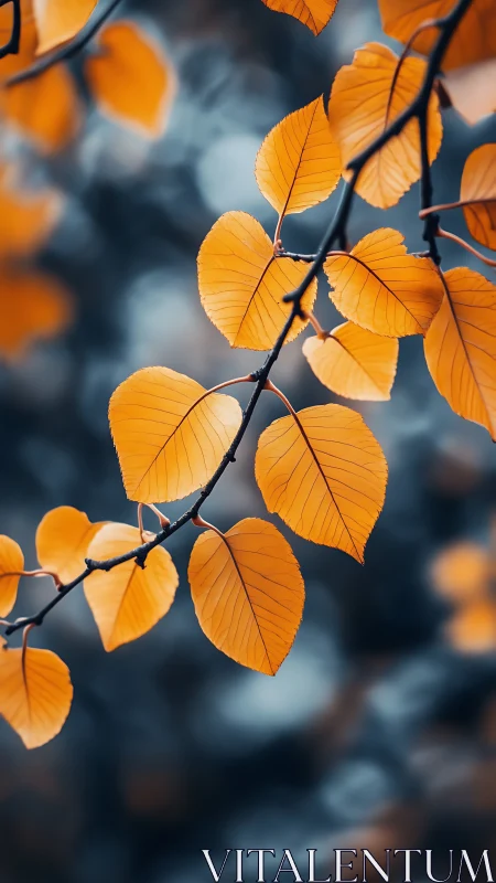 Gold leaves drift like quiet embers through cool twilight air