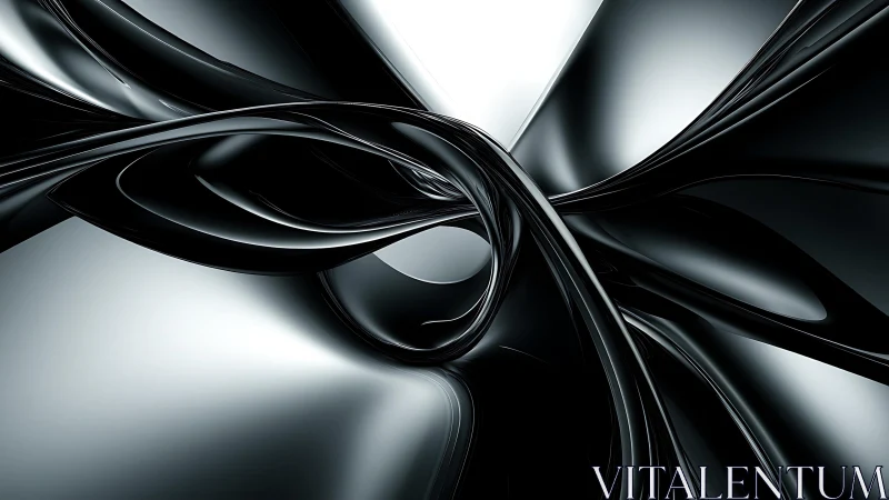 Futuristic abstract metallic swirl in high-gloss 3D style.