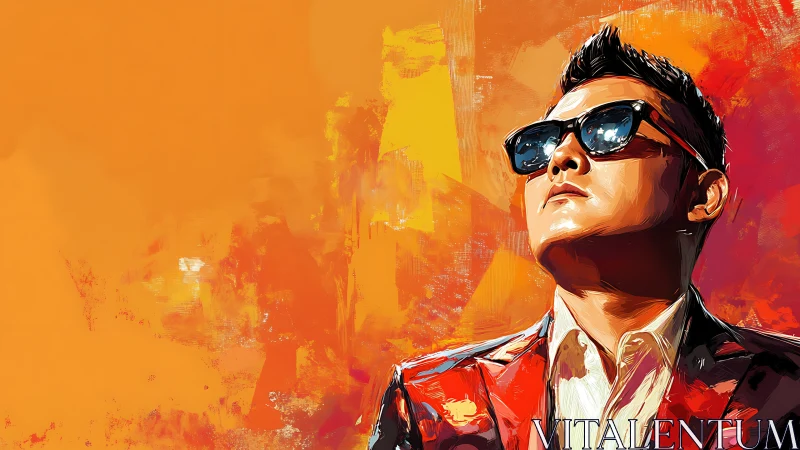 Bold portrait of a confident man glowing in vivid orange light