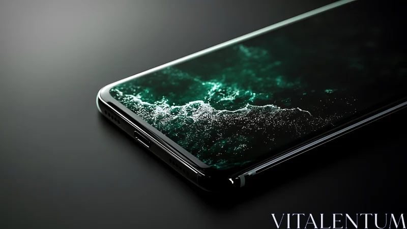 Midnight smartphone surf where digital ocean softly glows.