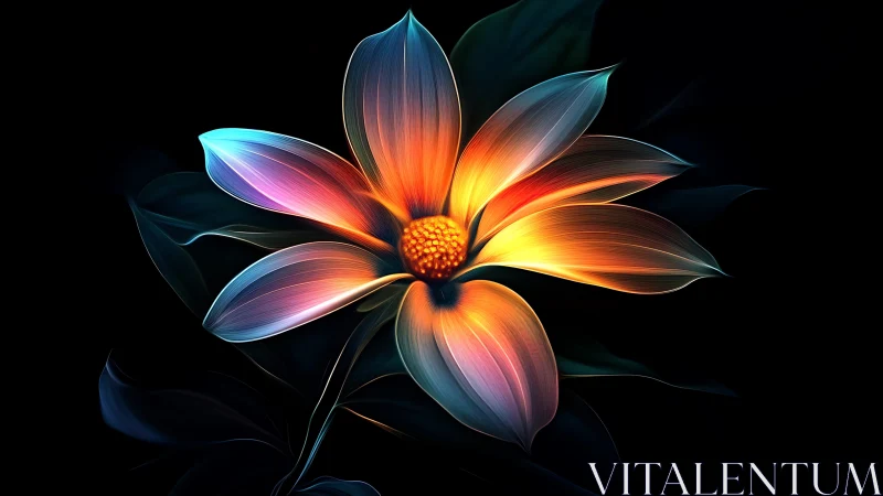 Spectral-gradient floral structure under high-contrast digital bloom.