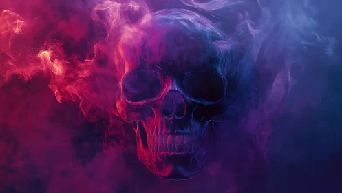 Human skull shape emerges within dense bicolored smoke field