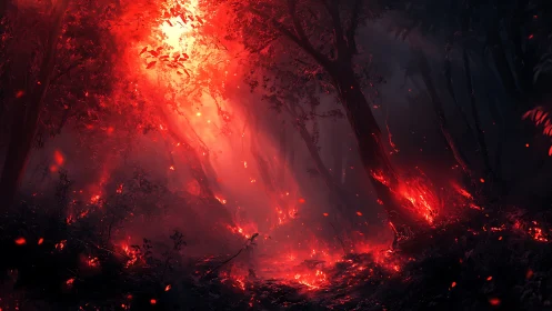 Inferno's Cathedral: Where Molten Light Consumes the Shadowed Woods