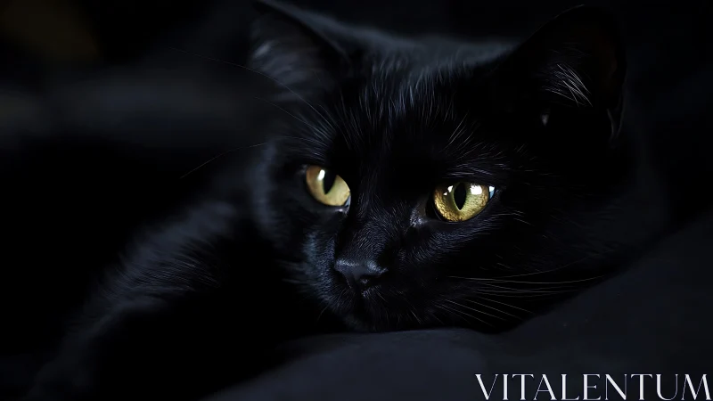 Black Cat with Yellow Eyes in Dark Setting