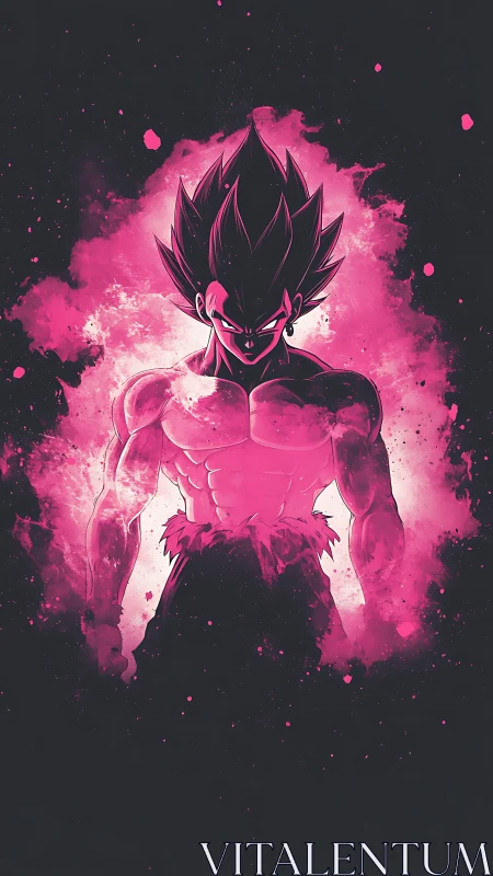 Electric pink warrior rising from a storm of cosmic sparks.