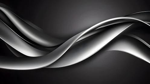 Sleek metallic abstract waves on dark background, digital art style.