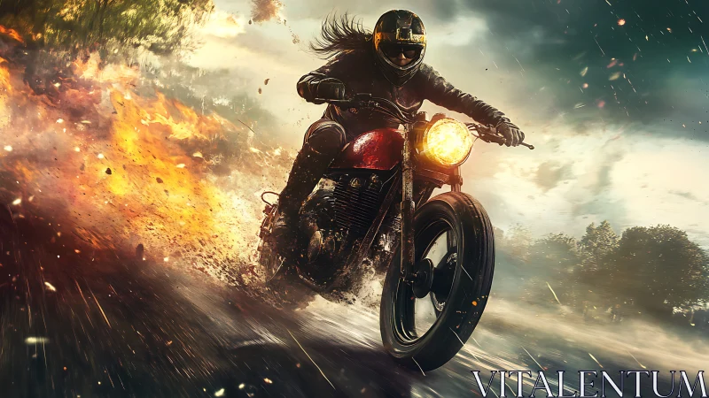 Midnight rider slashes through firestorm and stormlight.