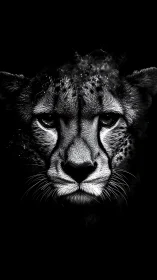 Cheetah Head Portrait Monochrome Study.