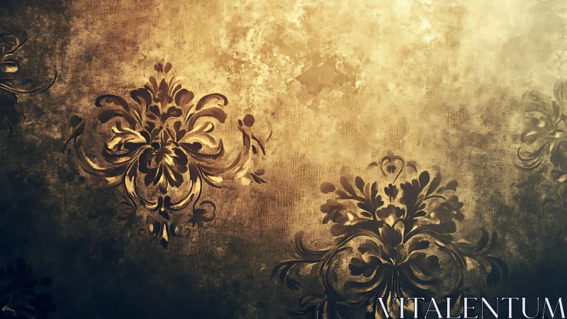 Elegant vintage damask wallpaper with golden textured lighting.