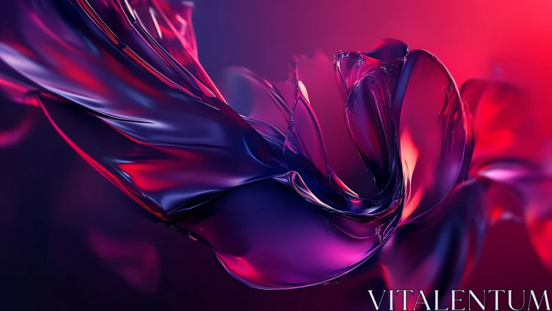 Iridescent liquid ribbon swirling in magenta twilight space.