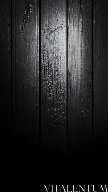 Vertically lit black wooden panels reveal subtle wet texture