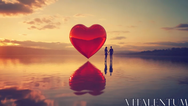 Couple at Sunset with Illuminated Heart Shape