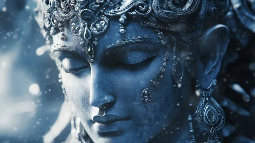 Digital sculpture portrait in icy monochrome devotional style.