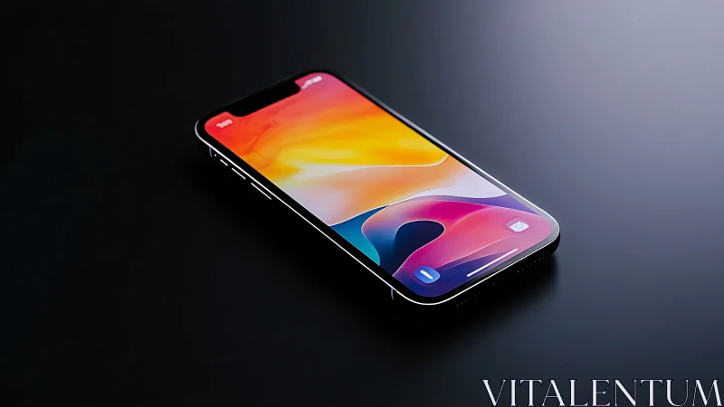 Smartphone with gradient display interface rendered at angle