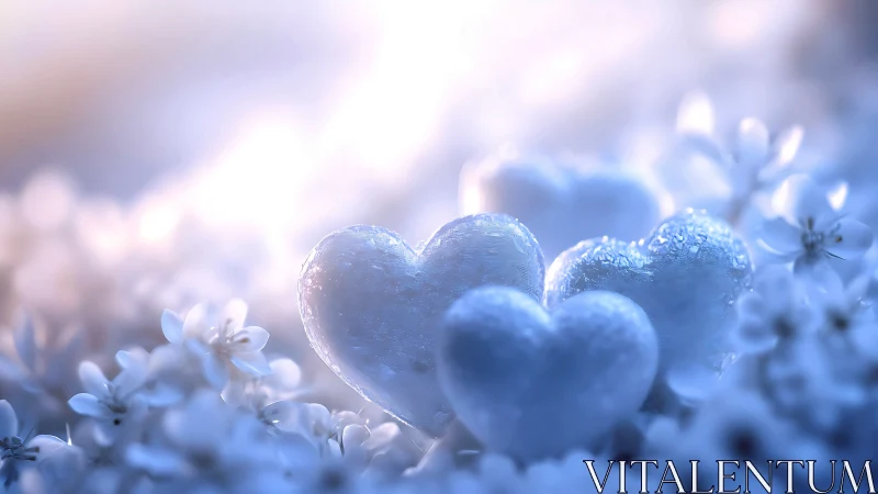 Crystalline Hearts Dance Through Frosted Petals in Dreamy Bloom