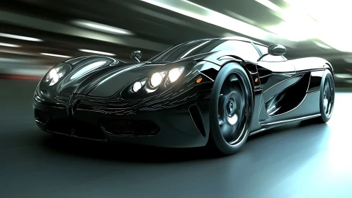 High-gloss hypercar rendered in dynamic tunnel motion study