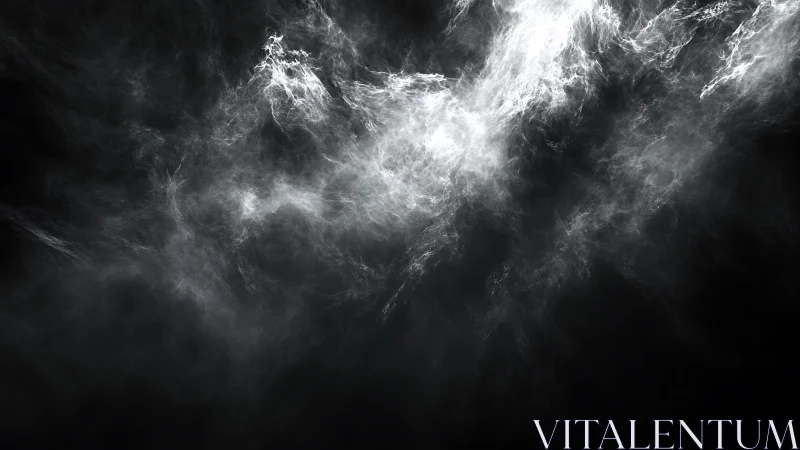 White swirling smoke cloud on deep black background.