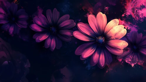 Glowing Cosmos Flowers with Neon Petals