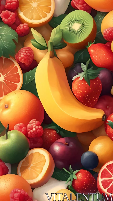 Sunlit cascade of ripe fruit in luscious painterly color.