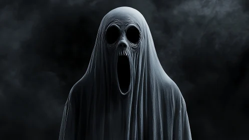 Hooded spectral entity rendered with hyperreal horror detail