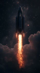 Starlit rocket carves a blazing tunnel through velvet night