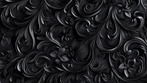 Monochrome embossed floral scrollwork in dark relief pattern.