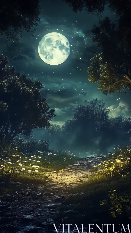 Nocturnal Forest Landscape with Full Moon: High Dynamic Range Rendering