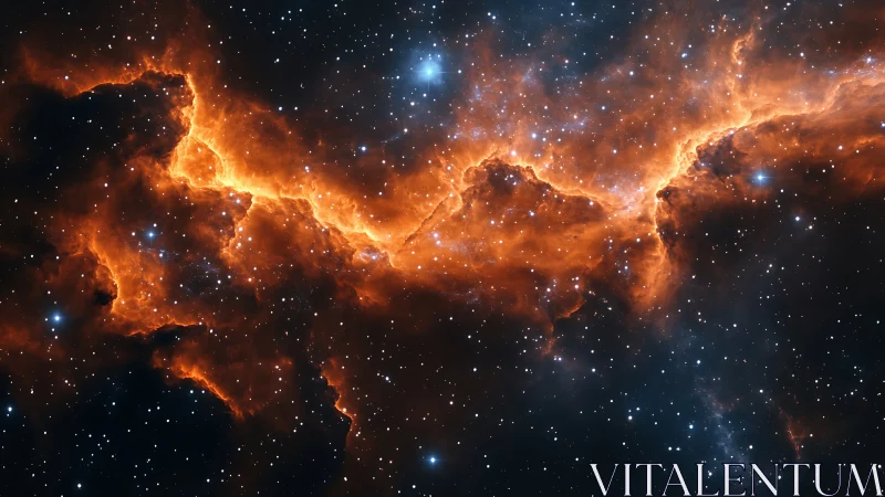 Fiery interstellar nebula glows against a star-filled void.