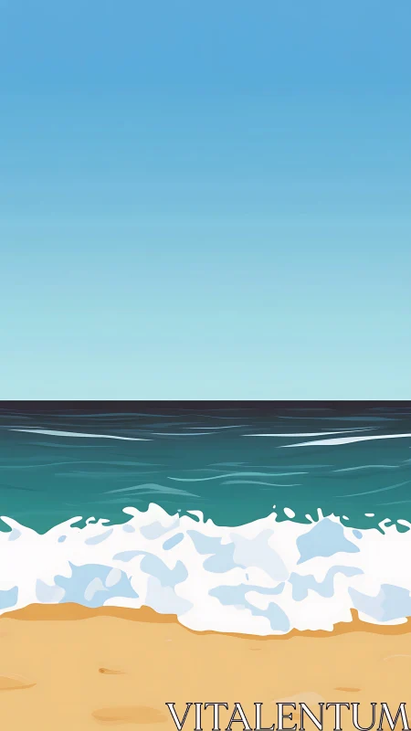 Minimalist shoreline illustration with waves and clear sky.