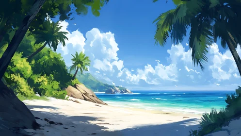 Tropical Paradise Cove Beneath Emerald Canopy.