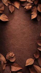 Textured copper leaf border on distressed brown background.