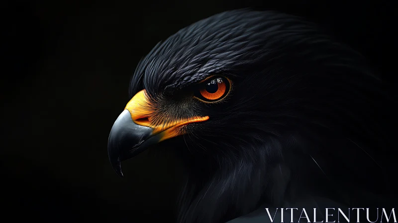 Striking Close-Up Portrait of a Black Eagle in Dramatic Lighting.