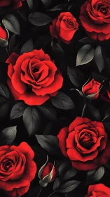 Crimson Blooms Dance Against Obsidian Night