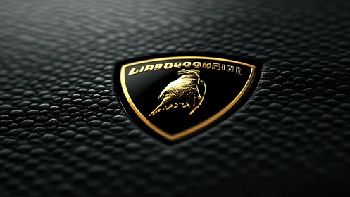 Photorealistic black leather crest with gold avian emblem.