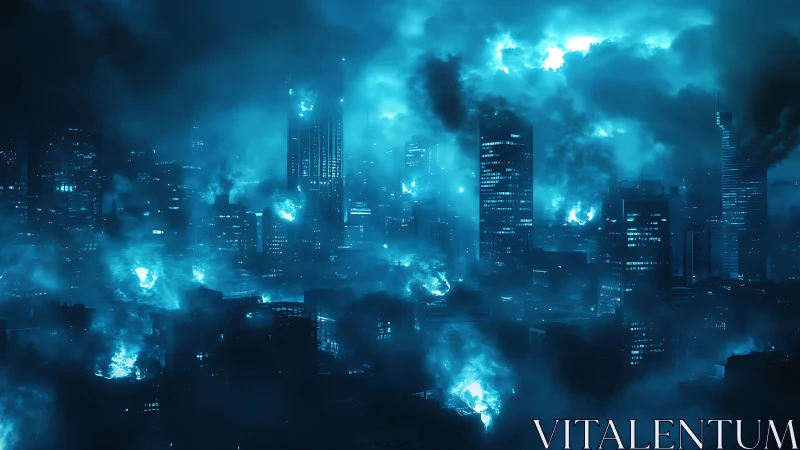 Infrared-tinged megacity under synchronized combustion event.