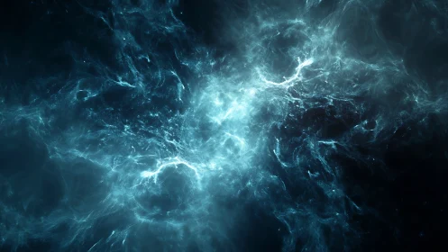 Celestial teal nebula cloudscape with energetic plasma currents.