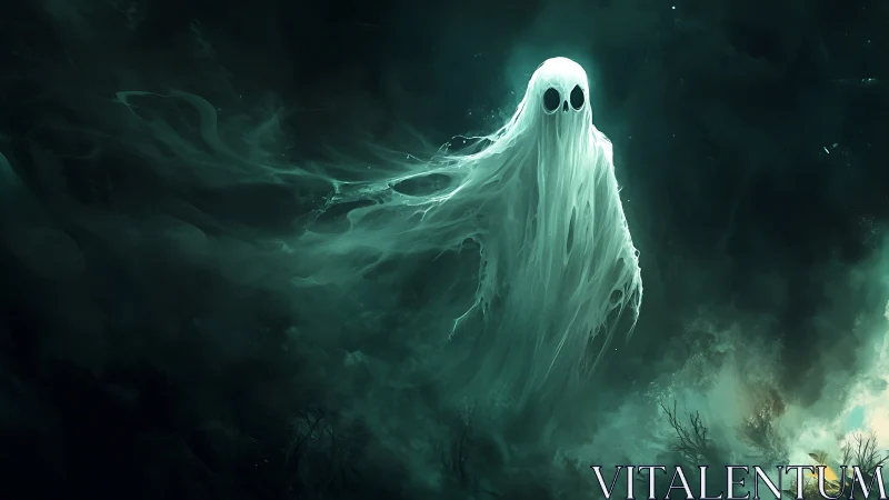 Gentle ghost unravels into stormy teal midnight fog
