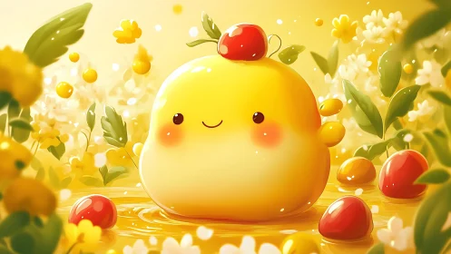 Cheerful Yellow Character with Red Ladybug Friend.